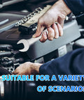 Mechanic using 8 Piece Stubby Ratcheting Wrench Set Five Sixteenth Inch To Three Quarter Inch SAE on car engine