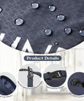 Travel Laundry Bag With Vacuum Compression showing waterproof nylon fabric, quick release buckle, and exhaust valve details.