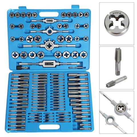 110 Piece Metric And SAE Tap And Die Set For Metalworking With Beefy Alloy Steel Titanium Tools Precision Taps And Dies in case