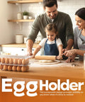 Family baking in kitchen with Clear Stackable Egg Holder With Lid And Handle Pack Of 4 For Fridge Organization on counter