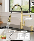 Brushed Gold Kitchen Faucet With Pull Down Sprayer, Single Handle Gold Sink Faucet, 360 Degree Swivel Spout in use