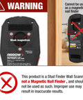 Two In One Stud Finder With Laser Level For Accurate Wall Scanning Rechargeable Pro Grade Stud Sensor With Built In Level Ideal DIY Home Improvement Tool For Locating Studs Pipes And Electrical Lines Quickly And Safely. rear view warning label