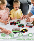 Kids playing with 3 Pack Farm Tractor Toys With Trailers Diecast Alloy Tractors And Trucks For Kids Great Gift For Toddlers Boys Ages 3 To 8