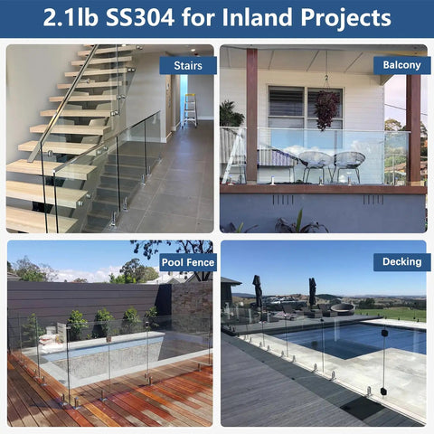 4 Pack Heavy Duty T304 Stainless Steel Square Glass Railing Spigots Frameless Clamp Brackets for Pool Fence Deck Balcony