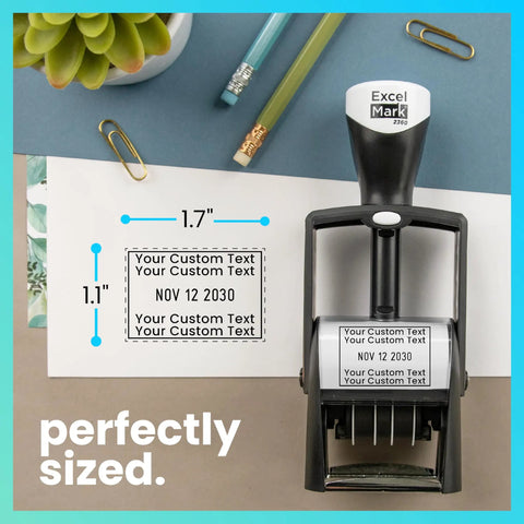 Top Shelf Heavy Duty Self Inking Date Stamp Black customizable with clear text layout on paper and stationery.