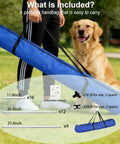 Person holding carry bag of All Weather Dog Agility Jump Set With Adjustable Bars PVC Training Kit, dog in background