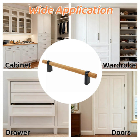Black Wooden Drawer Pulls With Aluminum Base 7.09 Inch Length 5.04 Inch Hole Distance Two Pack for Cabinets, Wardrobes, Drawers