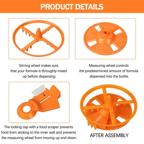 Stirring Wheel Replacement Kit For Formula Pro Advanced Compatible With FRP0046 FRP0047 FRP0048 FRP0066 5-Piece Set Includes Mixing Wheel Locking Cover Measuring Wheel Shaft And Plug And Play Spares. Orange plastic parts shown assembled