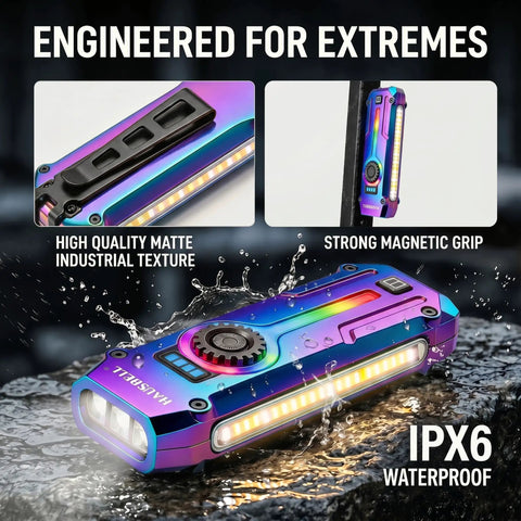 Ultra Flat EDC Rechargeable Tactical Flashlight with UV magnetic work light, waterproof design with matte texture and clip
