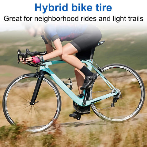 Cyclist on a road using a bike equipped with 2 Pack 700x32c Road Bike Tires And Tubes 32-622 700C Foldable Tires