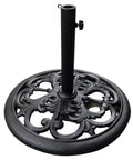 Heavy Duty 30 Pound Cast Iron Umbrella Base With Black Powder Coat, 20 Inch Diameter, Euro Deco Pattern, Thumb Screw Clamp