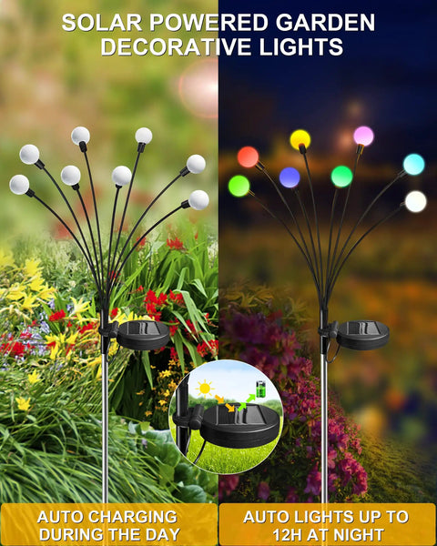 8 Pack Multicolor Solar Firefly Lights With 64 LEDs Waterproof Outdoor Garden Decor For Yard Patio And Pathway Flexible Swaying Branches