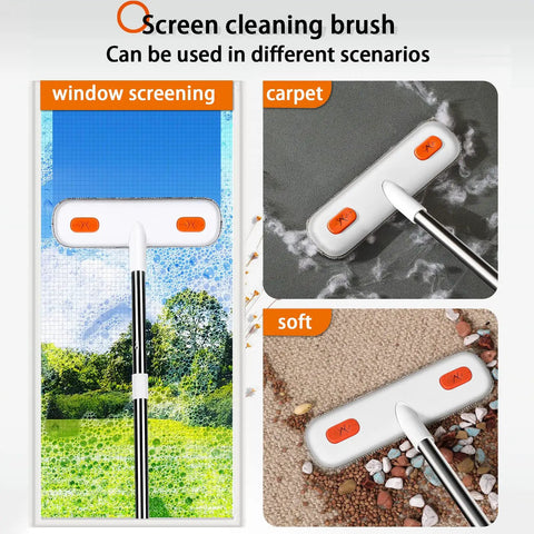 Long-Handle Window Screen Cleaning Brush For Home Windows And Screen Doors, multi-brush set on screens, carpet, and soft surfaces