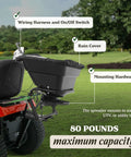 Tow Behind 12V Lawn Tractor Spreader For Grass Seed And Fertilizer With 80 Pound Capacity And Lightweight Frame attached to tractor