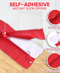4 Pack Heavy Duty Dust Protector Zippers Red Self Adhesive Instant Door Zippers 7 Feet Long 3 Inches Wide