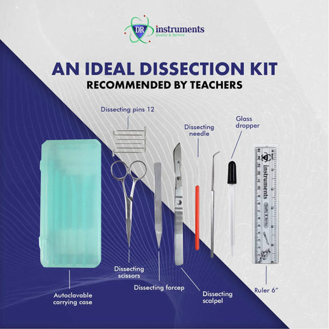 Pro Grade Dissection Kit For Biology Lab 25-Piece Stainless Steel Tools With Extra Blades And T-Pins Sharp Scissors And Scalpel Autoclavable Case In Assorted Colors Perfect For Students And Faculty. Autoclavable carrying case with dissecting tools