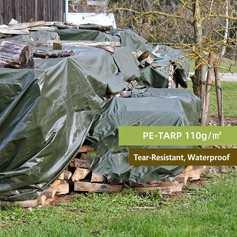 Heavy Duty Waterproof Tarp 8x10 Ft With Reinforced Edges Covering Firewood Outdoors