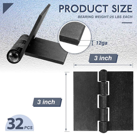Heavy Duty Weld Hinges 32 Pack 3 Inch Steel Butt Hinges 12 Gauge Thick for Gates and Doors