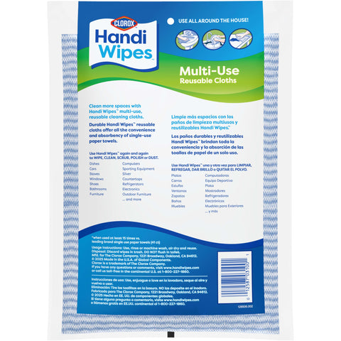 Handi Wipes Multi Use Reusable Cleaning Cloths For Home And Kitchen, Durable Machine Washable Rags Package Back