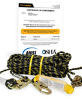 Premium Braided Rope Vertical Lifeline Kit with ANSI OSHA certification document