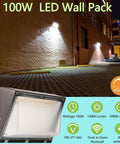 Dimmable 100W LED Wall Pack Light With Dusk to Dawn Photocell, 14000LM, mounted outdoor illuminating warehouse entrance