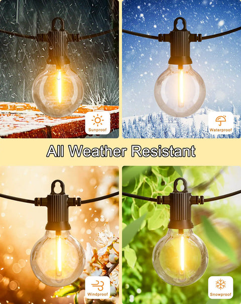Outdoor String Lights 150 Ft With 75 Shatterproof G40 Globe Bulbs 3 Spares Waterproof Dimmable LED Patio Lights For Backyard Porch Balcony Connectable 2x75ft Run Energy Efficient Weatherproof