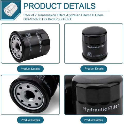 Pack Of 2 Transmission Filters Hydraulic Oil Filters 063-1050-00 Fits Bad Boy ZT CZT And Other Popular Brands
