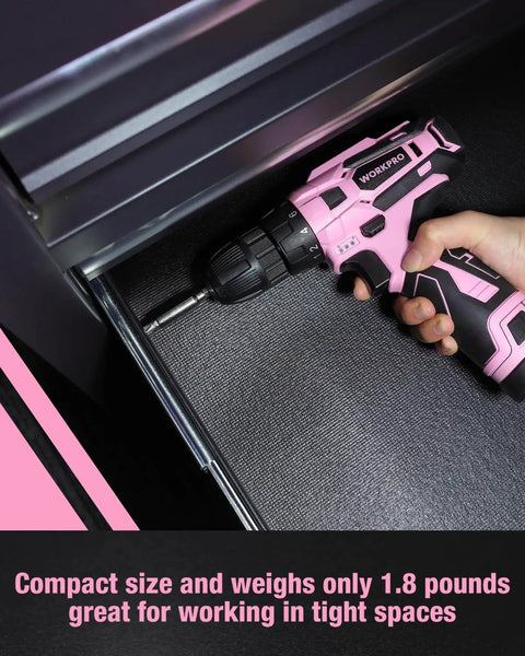 Using Pink 12V Cordless Drill Driver Kit With 3/8 Inch Keyless Chuck Includes Charger And Storage Bag Lightweight Electric Screwdriver