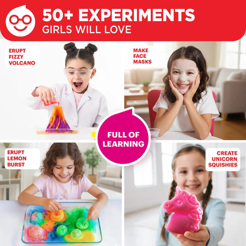 Girls Science Kit For Ages Four To Eight With Over 50 Experiments STEM Toy For Learning And Discovery Easter And Birthday Gift Idea Educational Projects That Spark Problem Solving, girls using kit