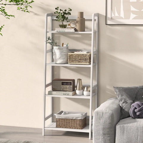 Top Notch Four Tier Bamboo Ladder Shelf Game Changer Plant Stand And Bulk Storage Rack No Sweat Freestanding Organizer For Versatile Indoor Living Room Home Office Spaces