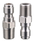Two chrome RIDGE WASHER pressure washer couplers with 1/4 in quick-connect plugs and male NPT threads