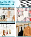 Heavy Duty 3.5 Inch S Hooks Set of 24 Black Metal S Shaped Hooks for Hanging Plants Towels Pans Bags Utensils and More on Closet Rods Racks and Wire Shelves, shown in use for hanging kitchen utensils, decor, and accessories.
