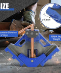 Heavy Duty Cast Iron Welders Angle Clamp for Precise Right Angles with adjustable distance and strong clamping mechanism.