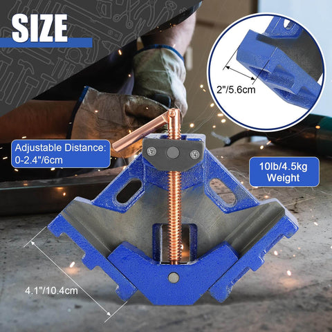 Heavy Duty Cast Iron Welders Angle Clamp for Precise Right Angles with adjustable distance and strong clamping mechanism.