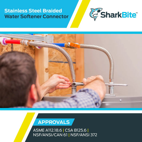 Three Quarters Inch To One Inch FIP Braided Stainless Water Softener Connector Twenty Four Inch Flexible Push To Connect Installation