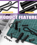 100 Piece Clevis Pin And Cotter Pin Kit With 10 Sizes Flat Head Pins R Pins Hairpins And Split Pins displayed on mat