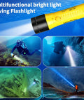 Underwater Dive Light 1800 Lumens Beast Brightness Waterproof IP68 To 100m Rechargeable 5500K White Beam in action underwater scenes.