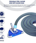 1.5 Inch X 24 Ft Flexible Pool Vacuum Hose With See Through Triangular Weighted Head And Swivel Cuff Kink Resistant