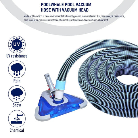 1.5 Inch X 24 Ft Flexible Pool Vacuum Hose With See Through Triangular Weighted Head And Swivel Cuff Kink Resistant
