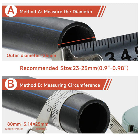 Instructions showing how to measure hose diameter for T Bolt Hose Clamp 17 To 19mm OD 304 Stainless Steel Pipe Strap Clamp.