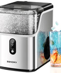 No Fuss Compact Countertop Nugget Ice Maker 34 Pounds Daily Production Quick Seven Minute Fresh Batch with ice cubes.