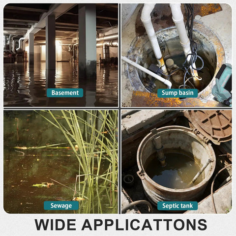 Heavy Duty Cast Iron Submersible Sump Pump 1/2 HP 3600 GPH Workhorse with Vertical Float Switch for various applications like basements, sump basins, sewage, and septic tanks.
