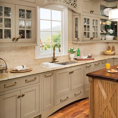 Kitchen with Vintage Antique Brass Drawer Pulls 10 Piece Set For Cabinets And Vanities, Classic Five Inch Hole Center Kitchen Handles