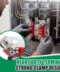 No Nonsense 200 Amp Single Phase Meter Socket Terminal Block Replacement Kit installation showing strong clamps and wiring.