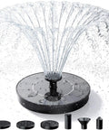Solar Fountain Pump With Six Nozzles, 2026 Upgraded High-Efficiency Solar Panel, water spray pattern visible, no wiring needed
