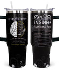 Front and back view of 40 Oz Tumbler With Handle And Straw Engineer Gifts For Men And Students Aerospace Mechanical Electrical Civil Chemical Software Design Engineers Funny Gears Brain Theme Ideal Gift For Engineers And Engineering Students