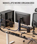 All In One Cable Management Kit For Computer Desk And TV Setup shown organizing workspace cables efficiently.