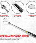 Must Have 3 Piece Magnetic Parts Tray Kit With Telescoping Inspection Mirror And Extendable Magnet Pick Up Tool For Screws Bolts Nuts Washers Pins And Other Small Metal Parts For Everyday Garage Or Workshop Use, telescoping steel inspection mirror