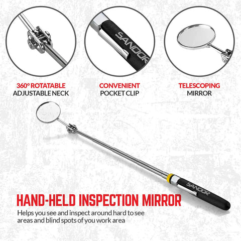 Must Have 3 Piece Magnetic Parts Tray Kit With Telescoping Inspection Mirror And Extendable Magnet Pick Up Tool For Screws Bolts Nuts Washers Pins And Other Small Metal Parts For Everyday Garage Or Workshop Use, telescoping steel inspection mirror