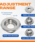 Adjustment range diagram for Retrofit Recessed Fire Sprinkler Escutcheon Split Three Piece Chrome Finish depth adjustable ceiling plate.